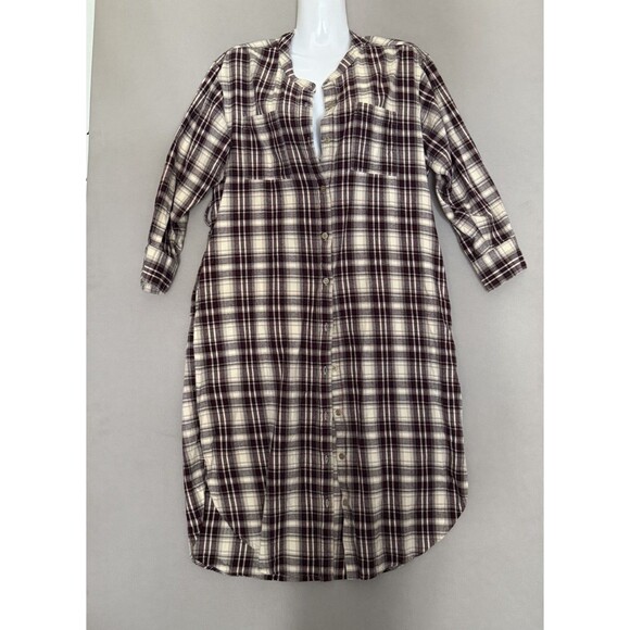 URBAN RESEARCH Flannel Shirt Dress Free Size Sonny Label Plaid Womens Button Dow - Picture 1 of 13